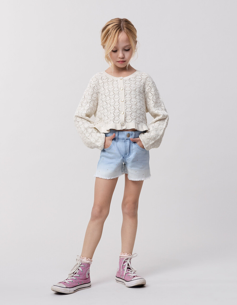 cardigan champagne traforato lurex per bambina