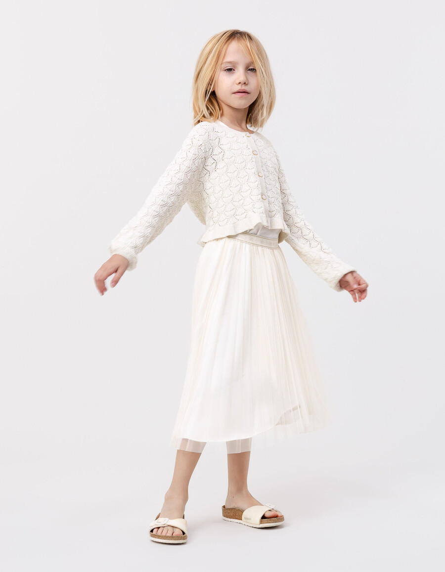 cardigan champagne traforato lurex per bambina