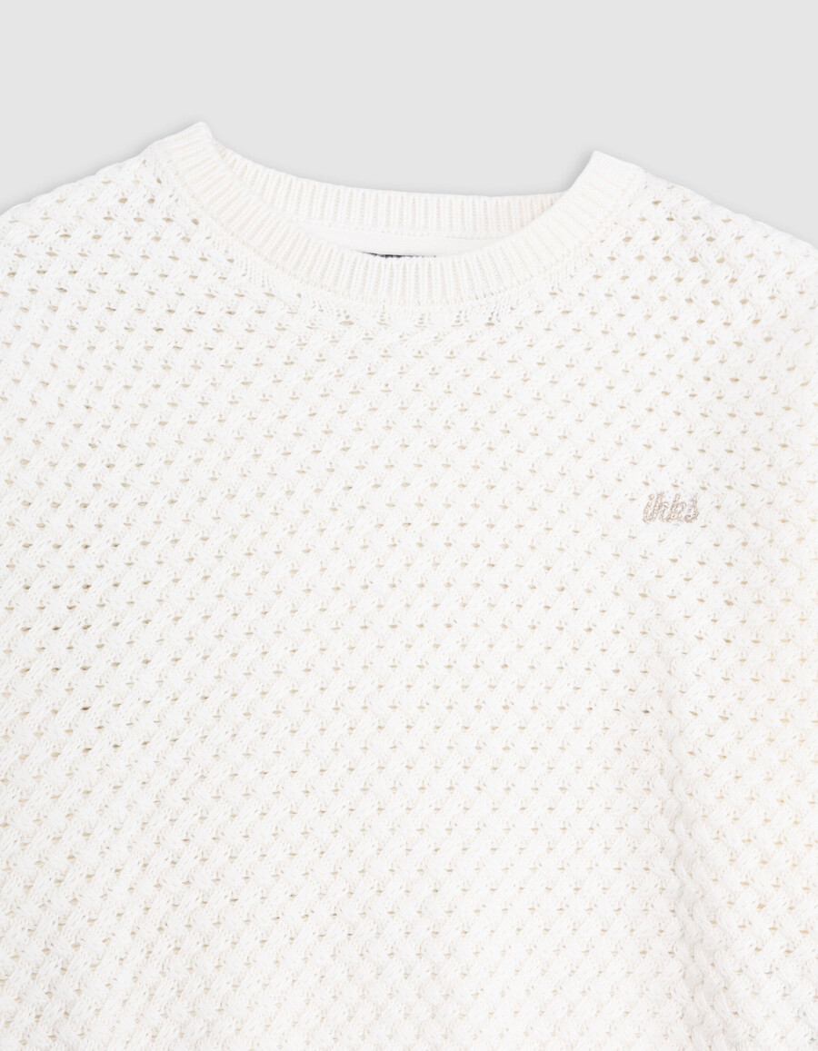 maglione bianco in cotone biologico lavorato a maglia fancy relief girl