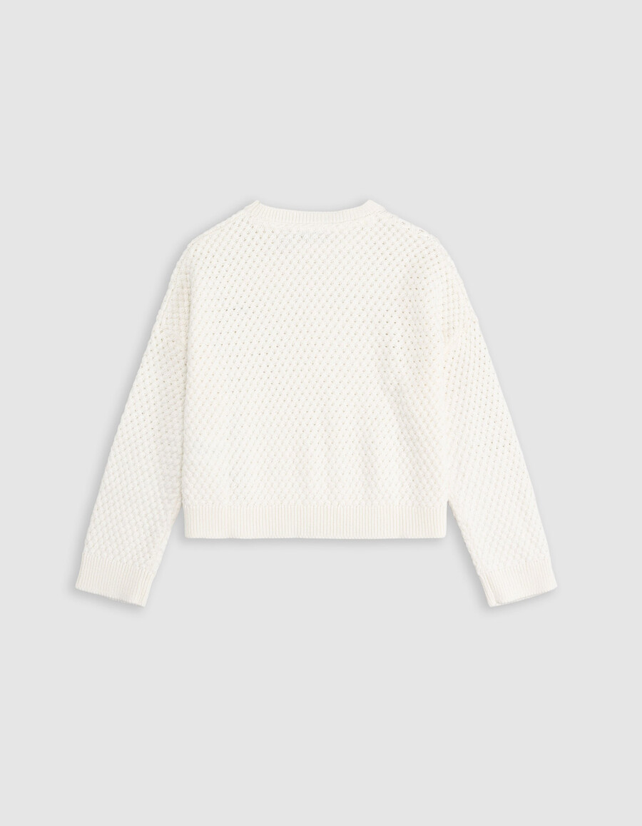 maglione bianco in cotone biologico lavorato a maglia fancy relief girl