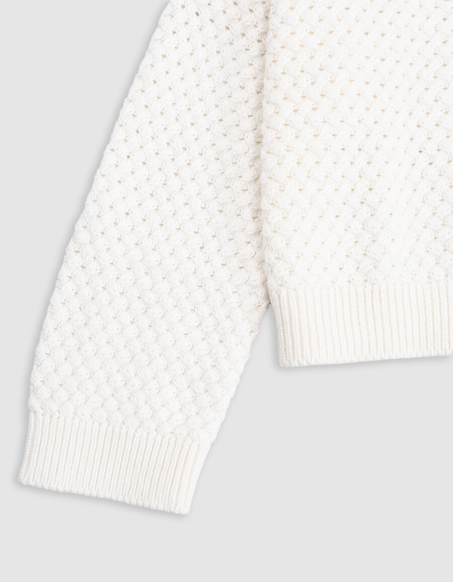 maglione bianco in cotone biologico lavorato a maglia fancy relief girl