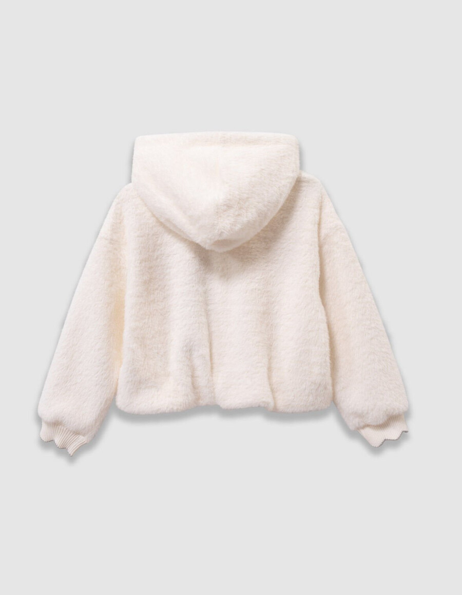 felpa con cappuccio morbida color ecru da bambina con stemma a forma di cuore