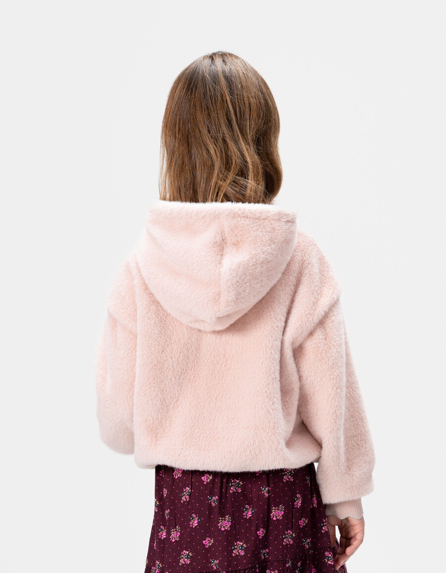 felpa con cappuccio rosa morbida per bambine con stemma a forma di cuore
