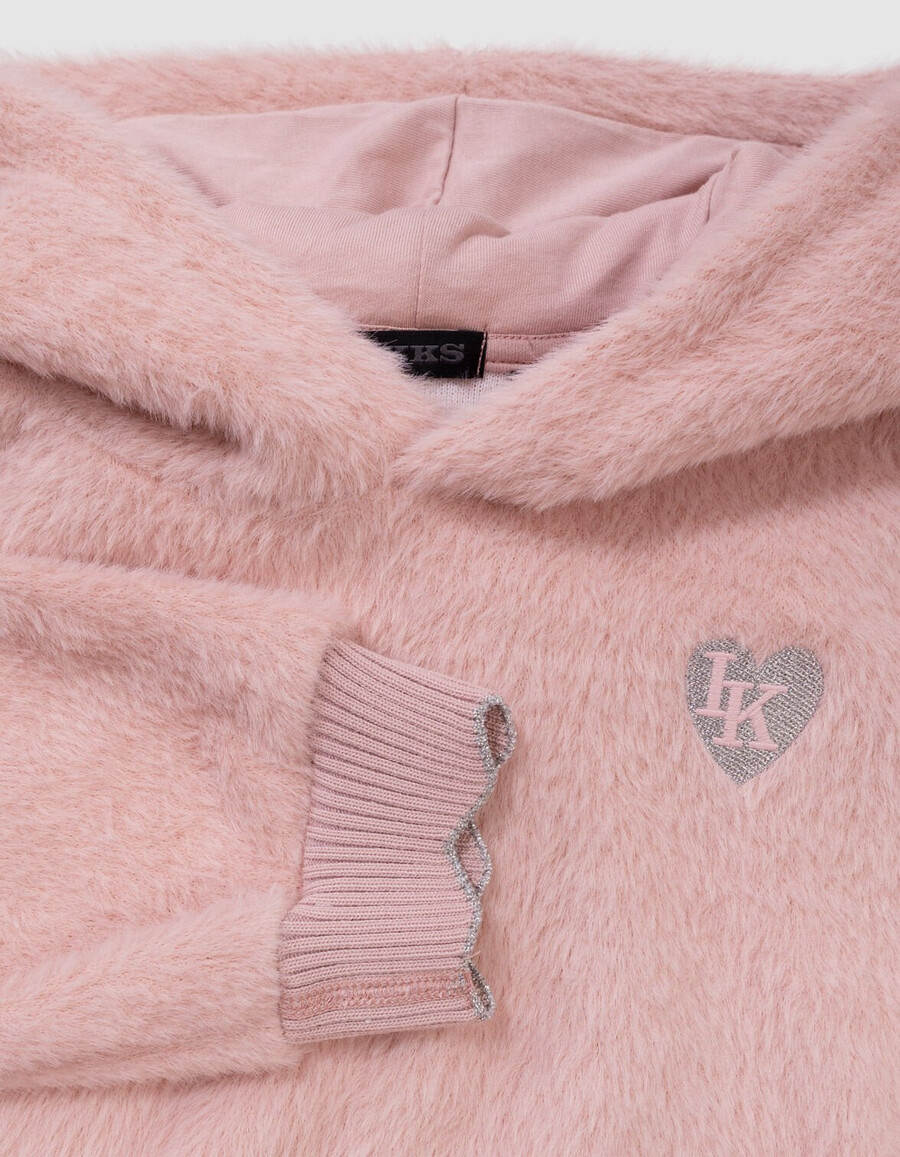 felpa con cappuccio rosa morbida per bambine con stemma a forma di cuore