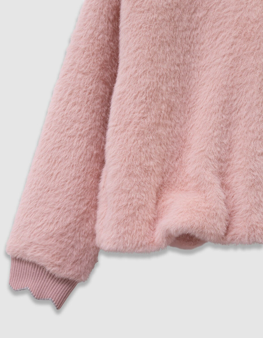 felpa con cappuccio rosa morbida per bambine con stemma a forma di cuore