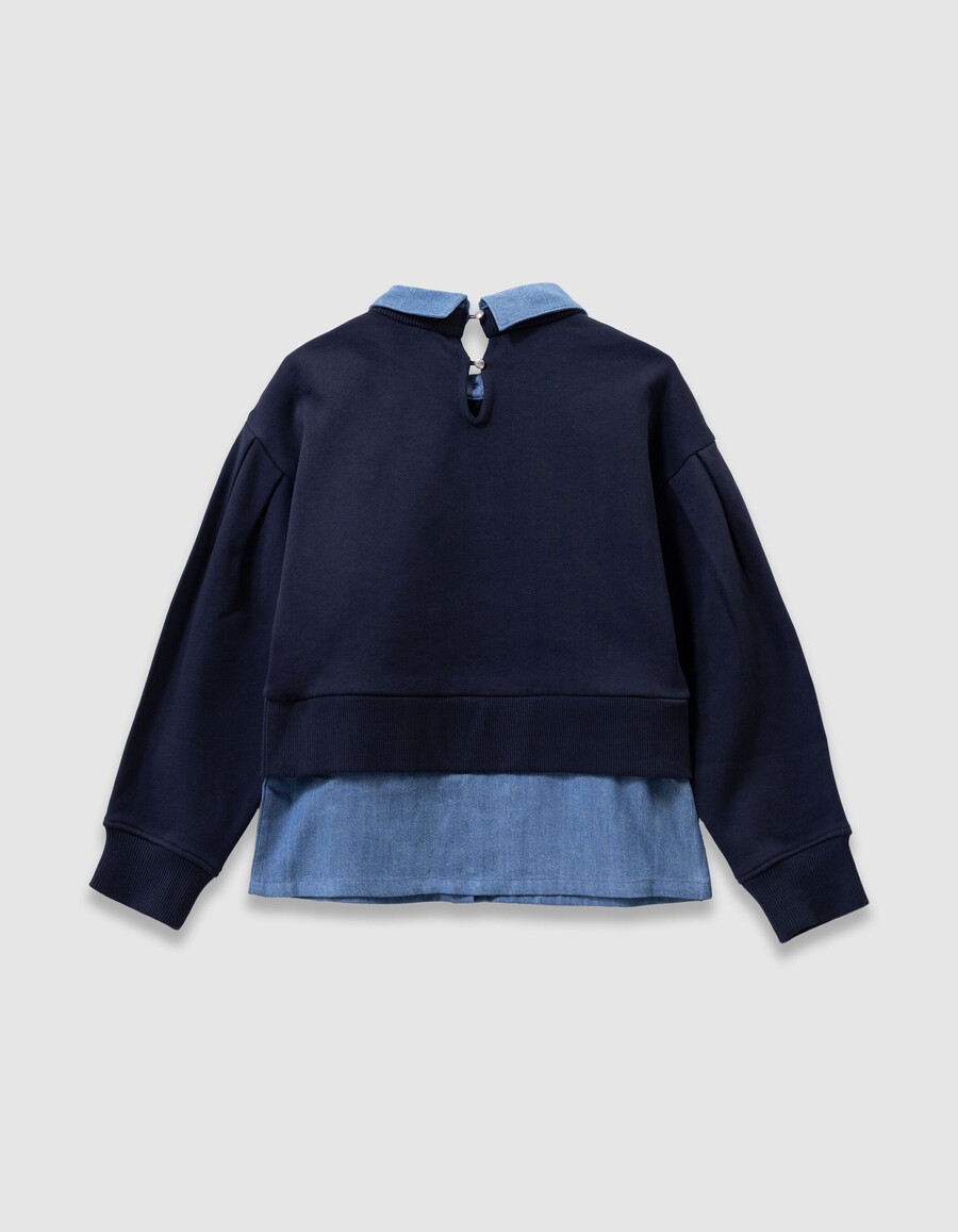 felpa blu navy trompe-loeil per bambine