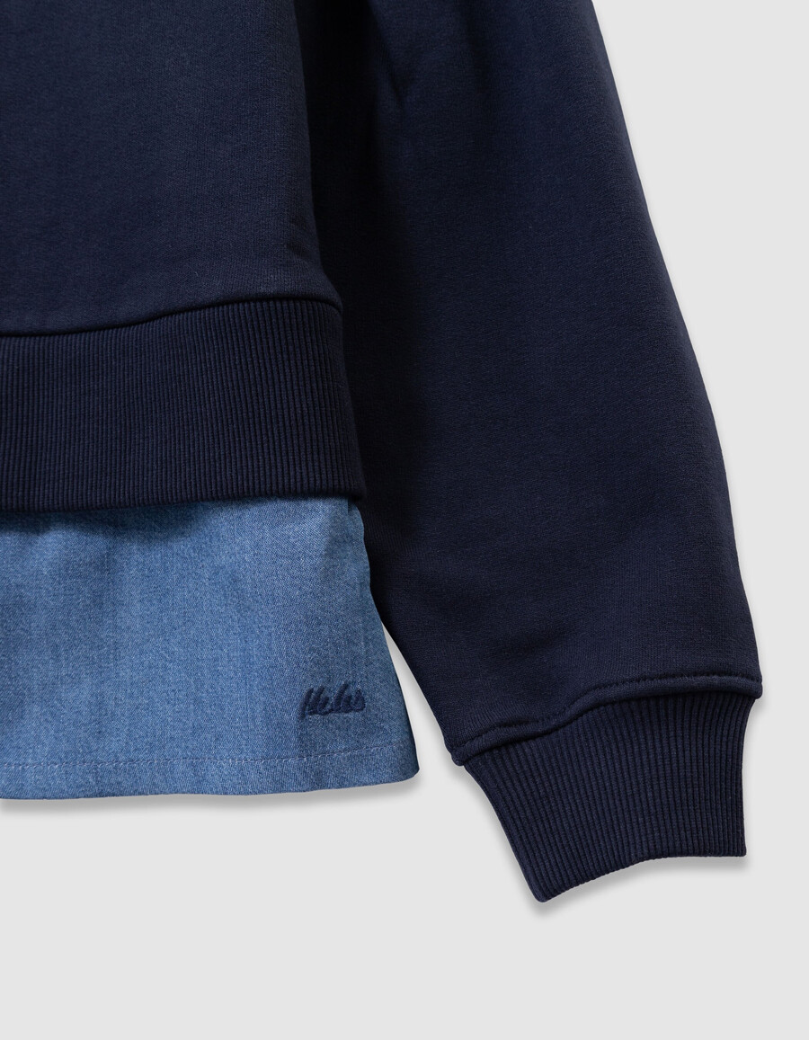 felpa blu navy trompe-loeil per bambine