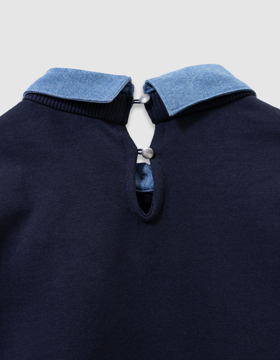 felpa blu navy trompe-loeil per bambine