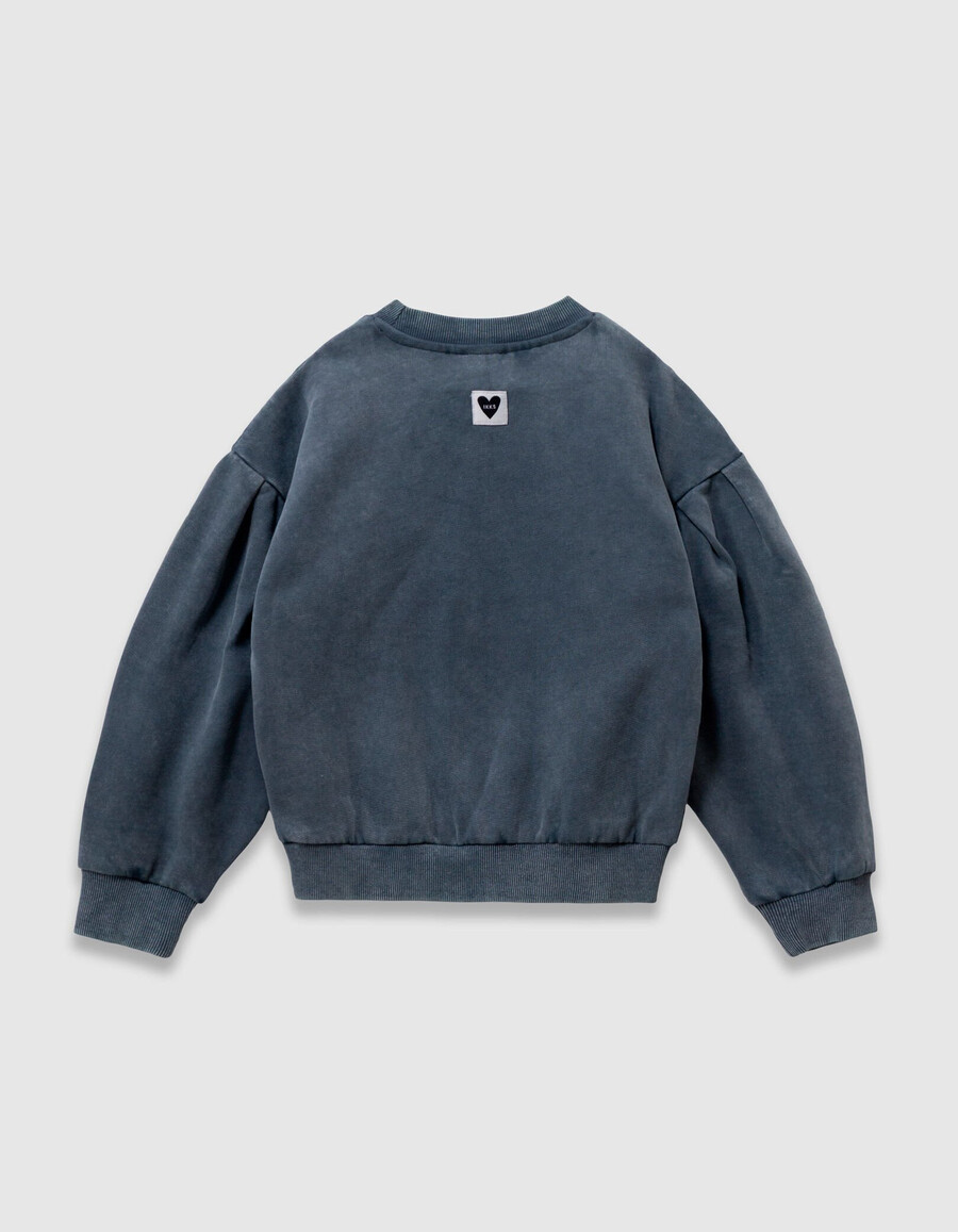 felpa blu in cotone biologico per bambine ricamo xl in oro