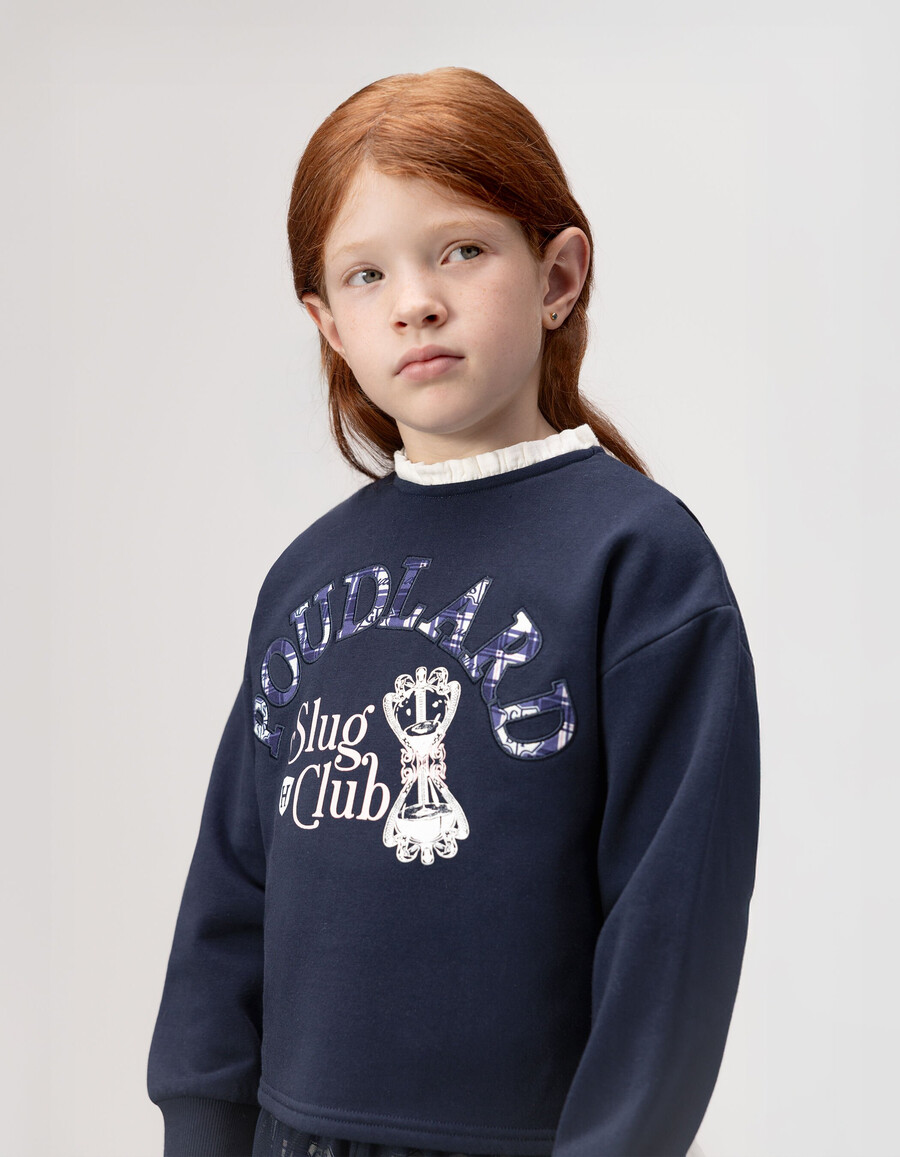 felpa blu navy da bambina slogan di harry potter collo a balza