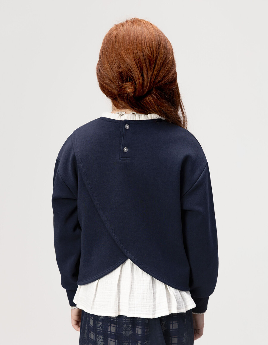 felpa blu navy da bambina slogan di harry potter collo a balza