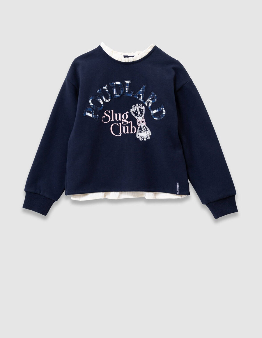 felpa blu navy da bambina slogan di harry potter collo a balza
