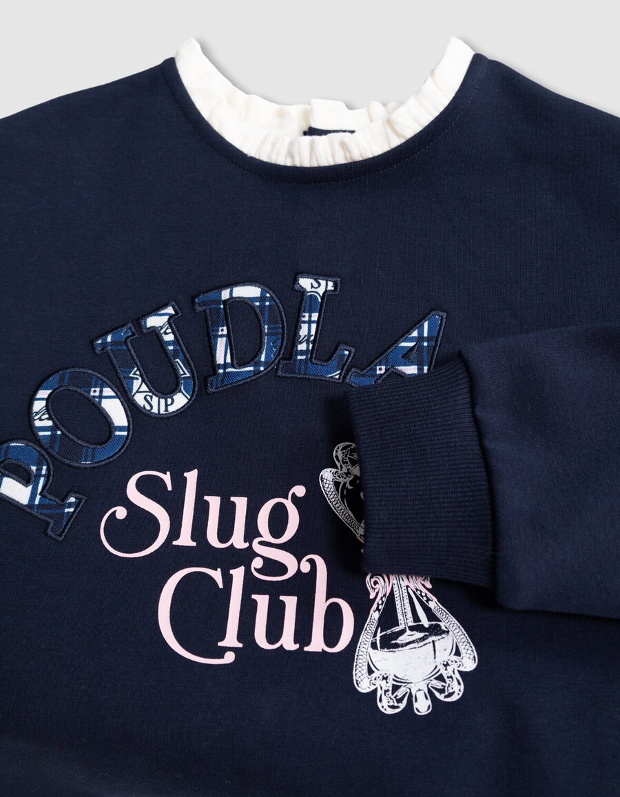 felpa blu navy da bambina slogan di harry potter collo a balza