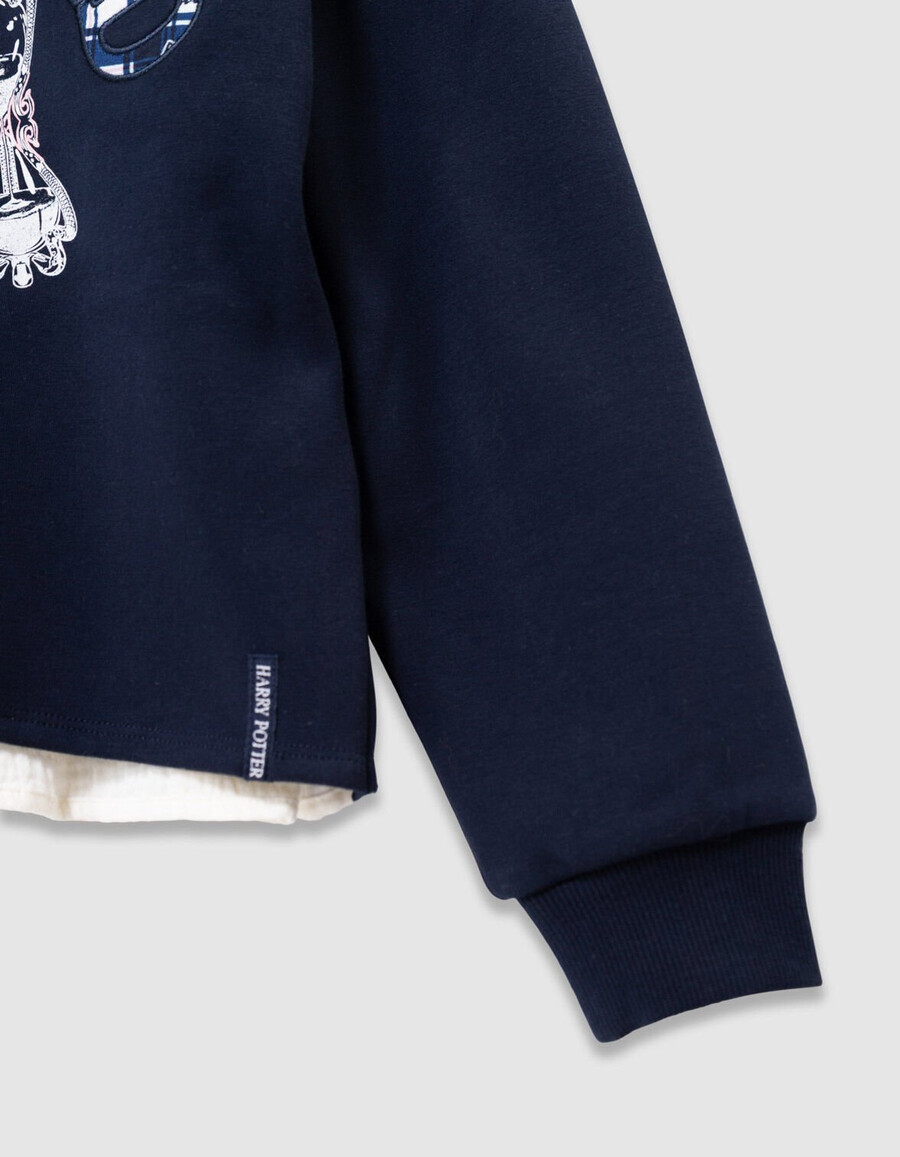 felpa blu navy da bambina slogan di harry potter collo a balza