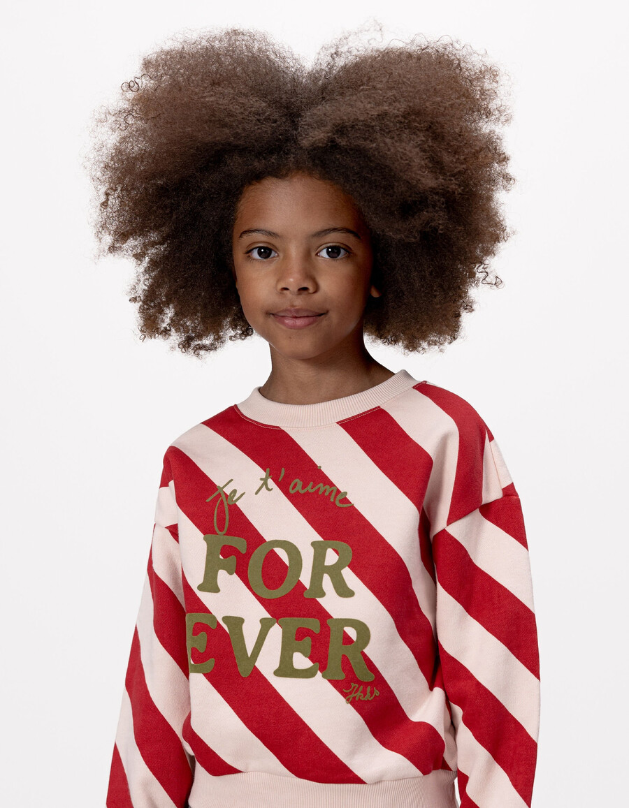 felpa a righe rosse e rosa con slogan per bambine