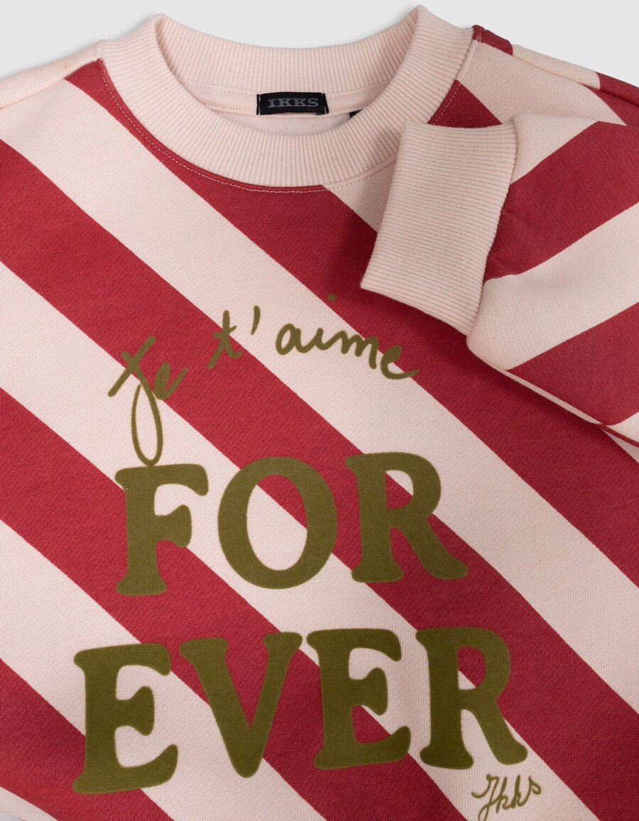 felpa a righe rosse e rosa con slogan per bambine