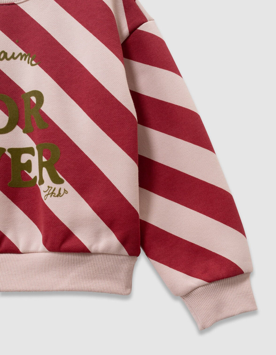 felpa a righe rosse e rosa con slogan per bambine