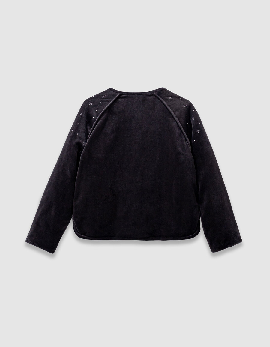 cardigan trapuntato in velluto ricamato nero per bambine