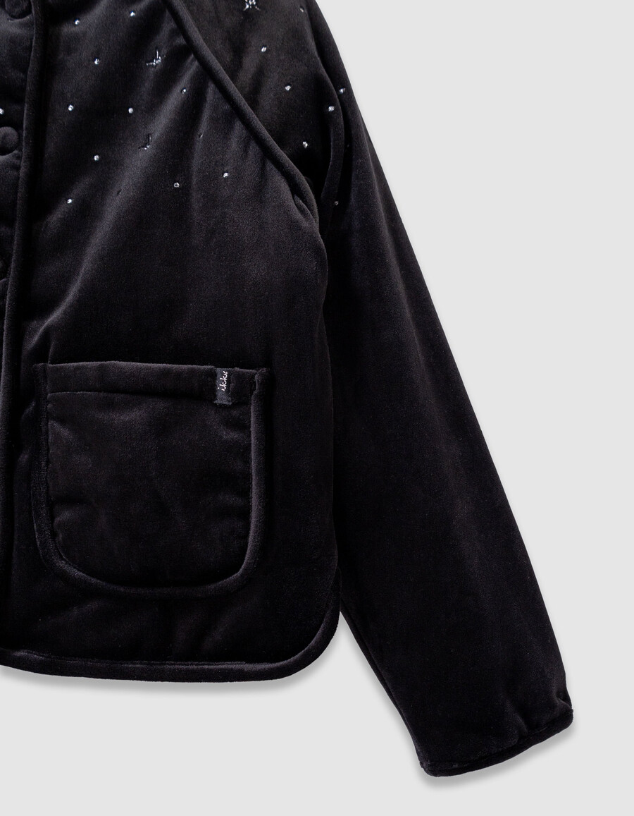 cardigan trapuntato in velluto ricamato nero per bambine