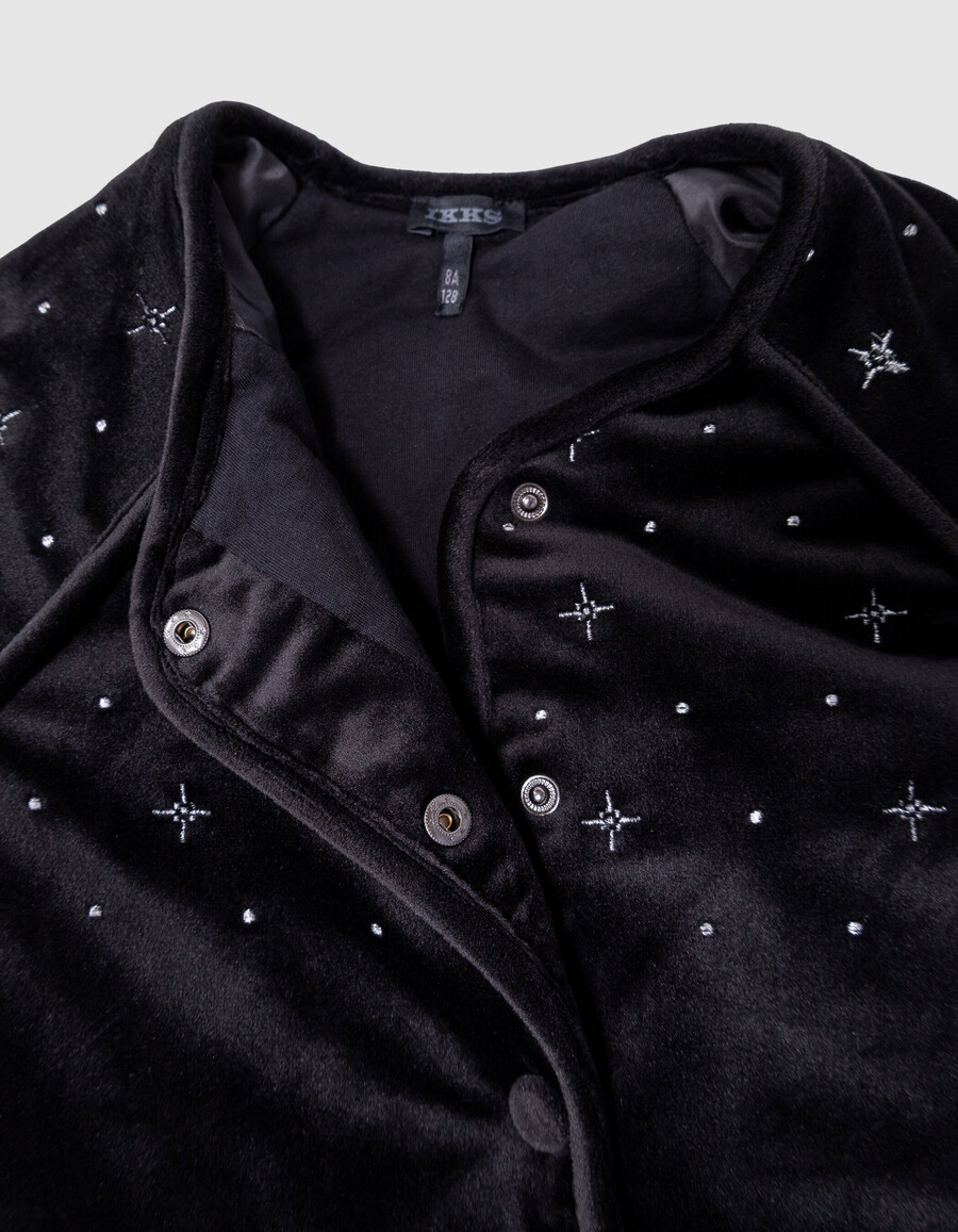 cardigan trapuntato in velluto ricamato nero per bambine