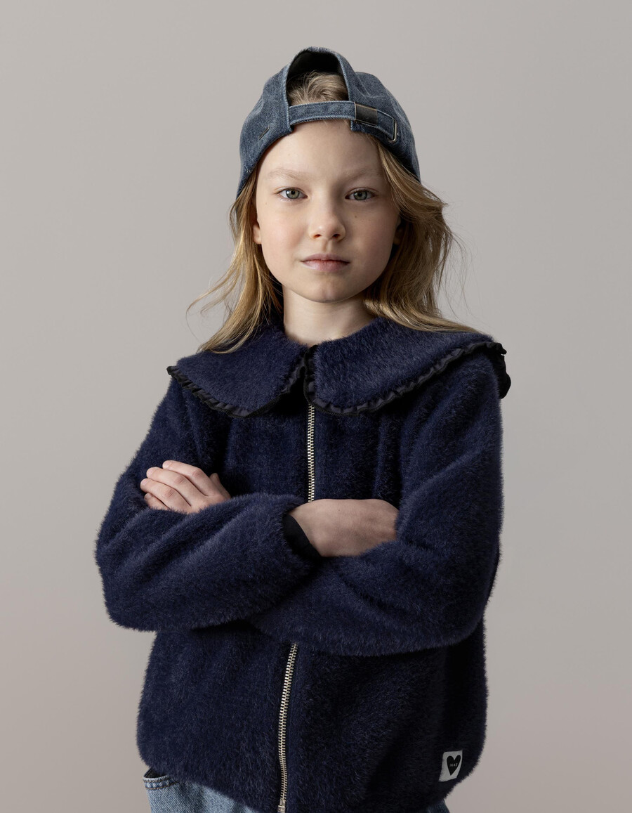 cardigan blu navy con cerniera e collo xl per bambine