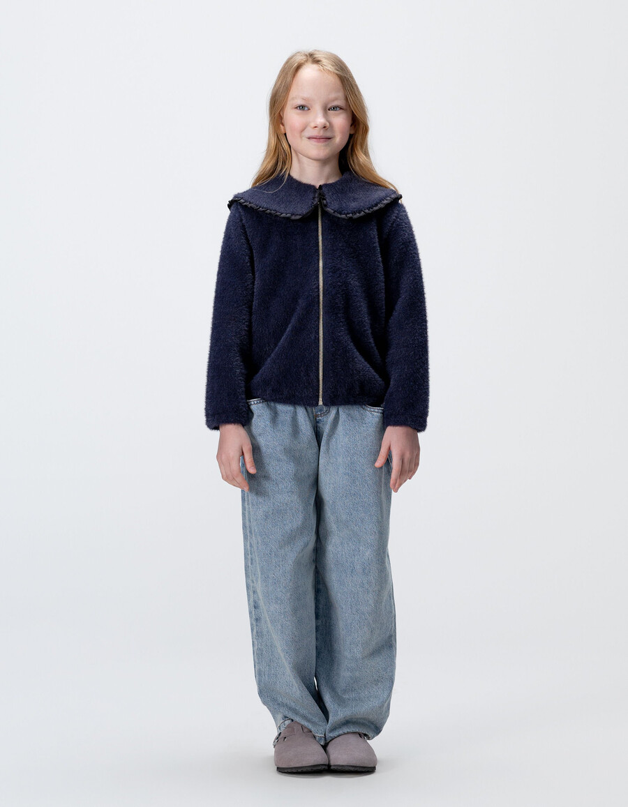 cardigan blu navy con cerniera e collo xl per bambine