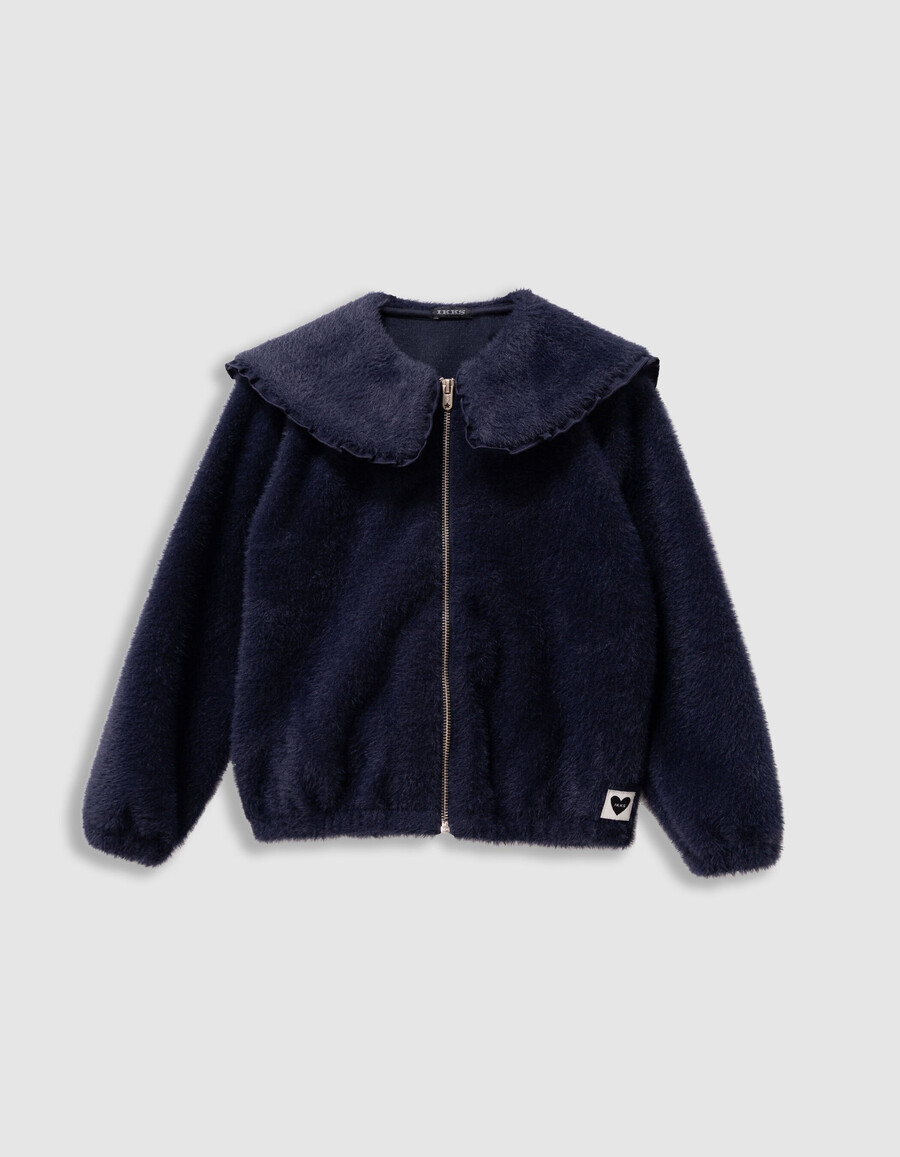 cardigan blu navy con cerniera e collo xl per bambine