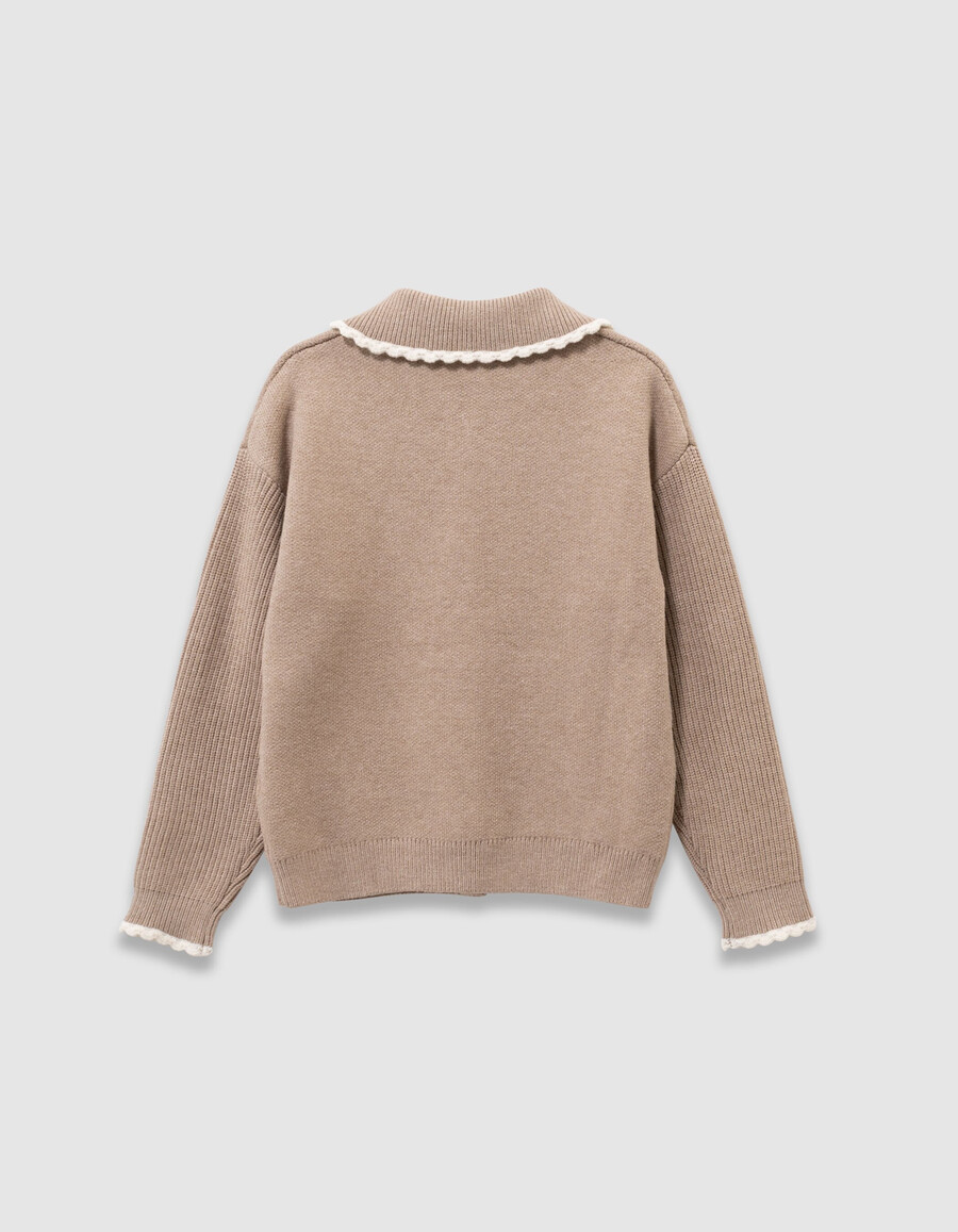 cardigan beige in maglia con maniche a coste per bambine