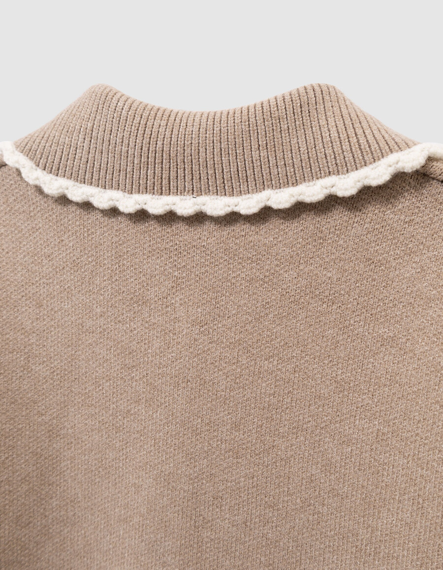 cardigan beige in maglia con maniche a coste per bambine
