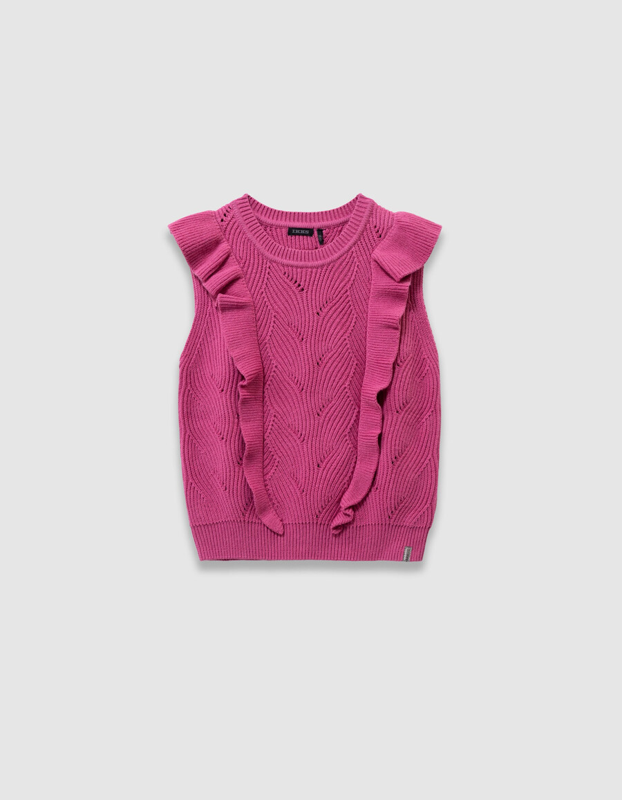 maglione senza maniche in maglia decorativa rosa per bambine volant