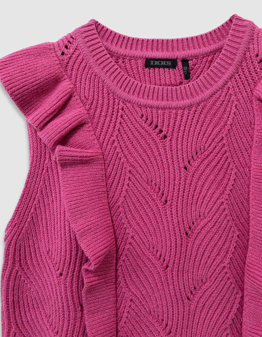 maglione senza maniche in maglia decorativa rosa per bambine volant