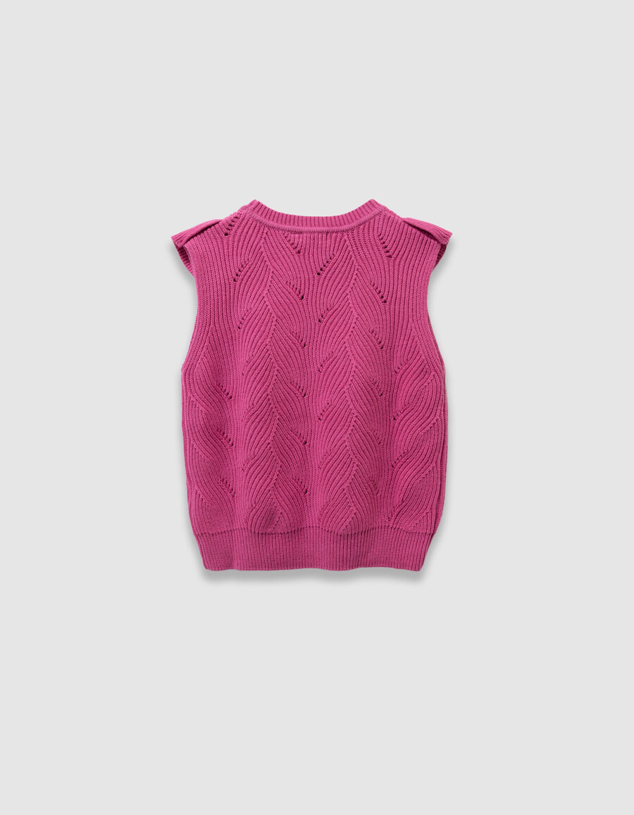 maglione senza maniche in maglia decorativa rosa per bambine volant