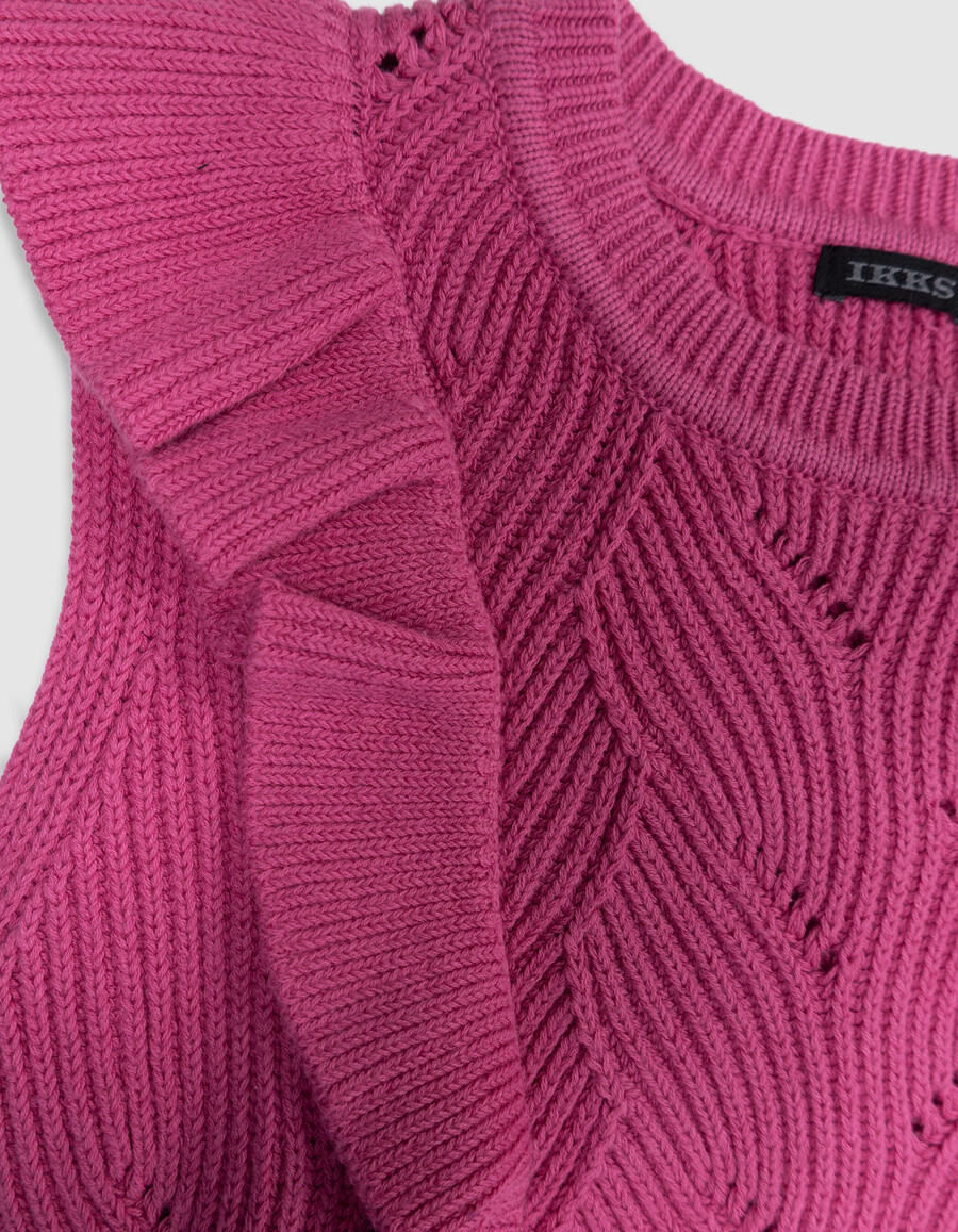 maglione senza maniche in maglia decorativa rosa per bambine volant