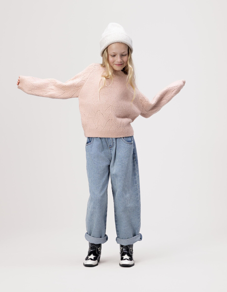 maglione rosa in maglia con maniche jacquard per bambine