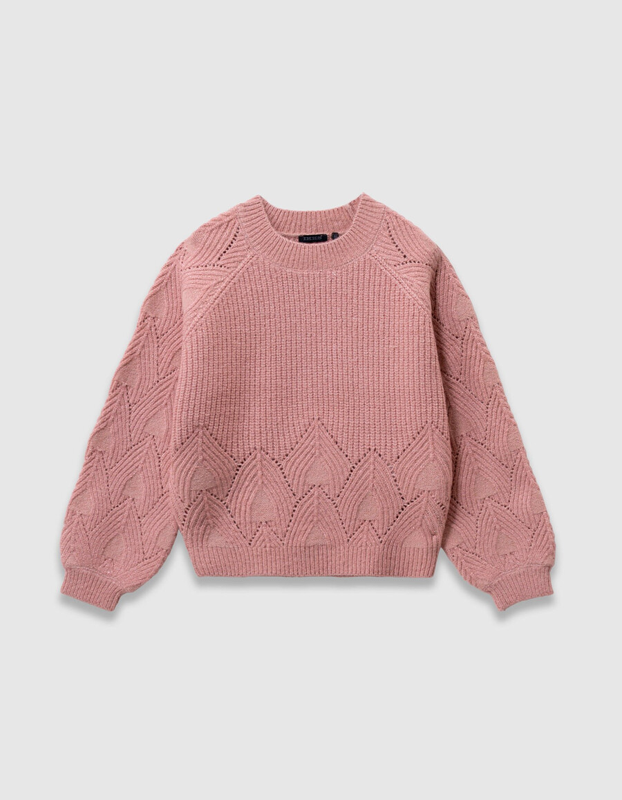 maglione rosa in maglia con maniche jacquard per bambine