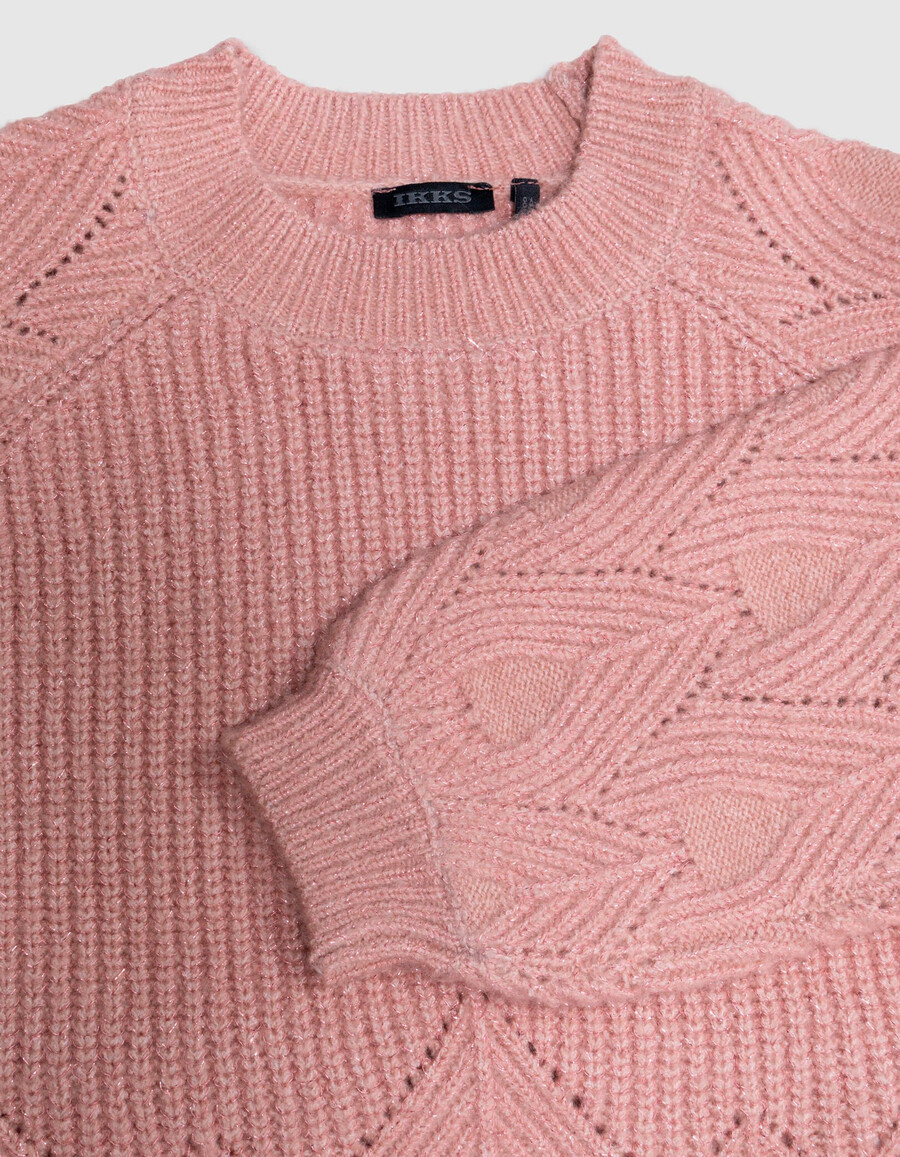 maglione rosa in maglia con maniche jacquard per bambine