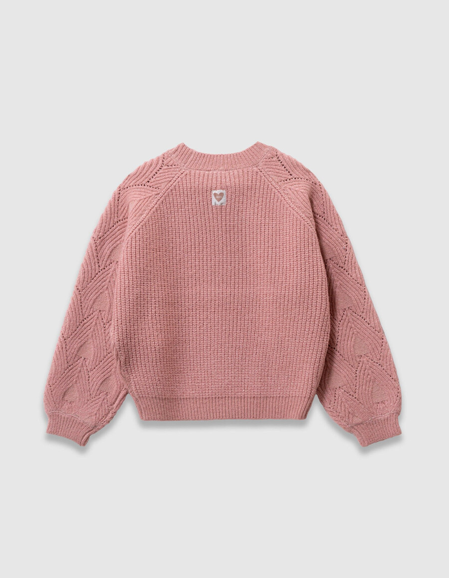 maglione rosa in maglia con maniche jacquard per bambine