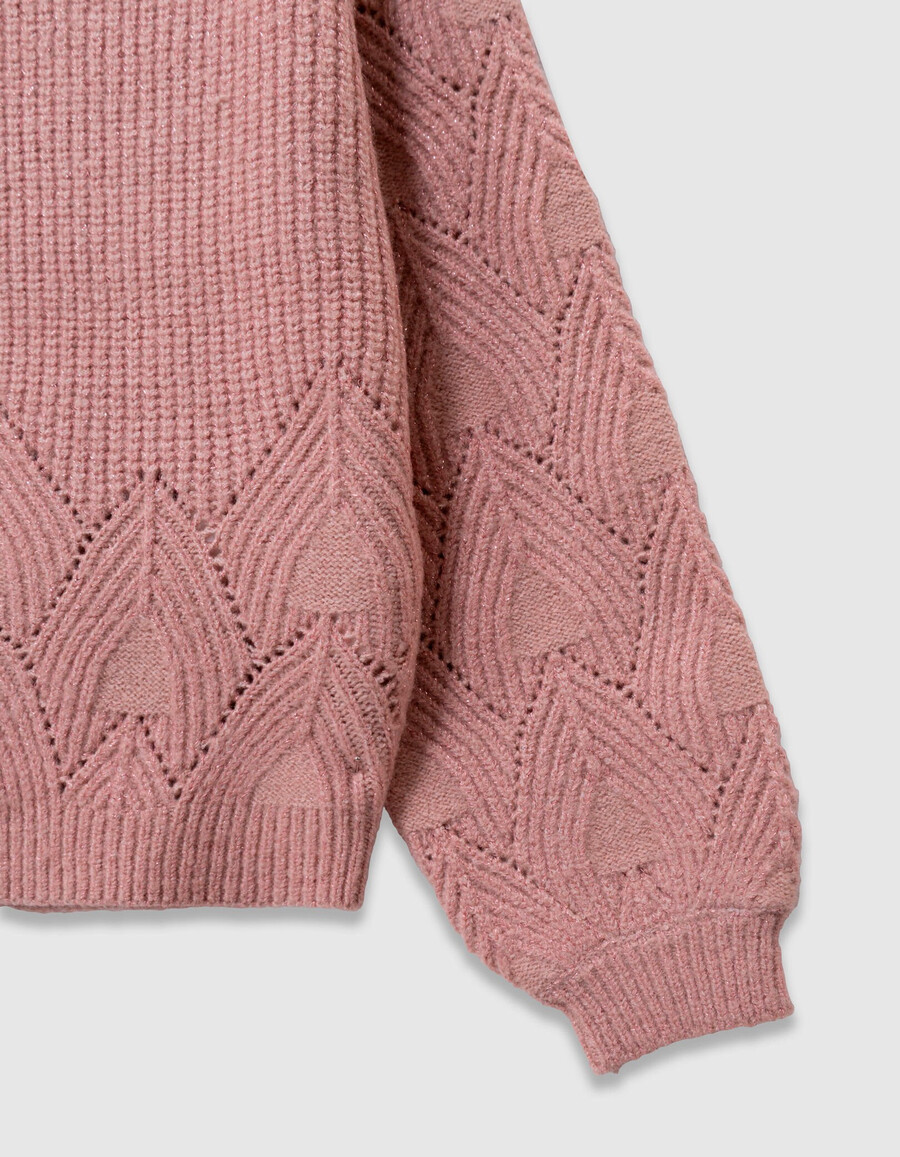 maglione rosa in maglia con maniche jacquard per bambine