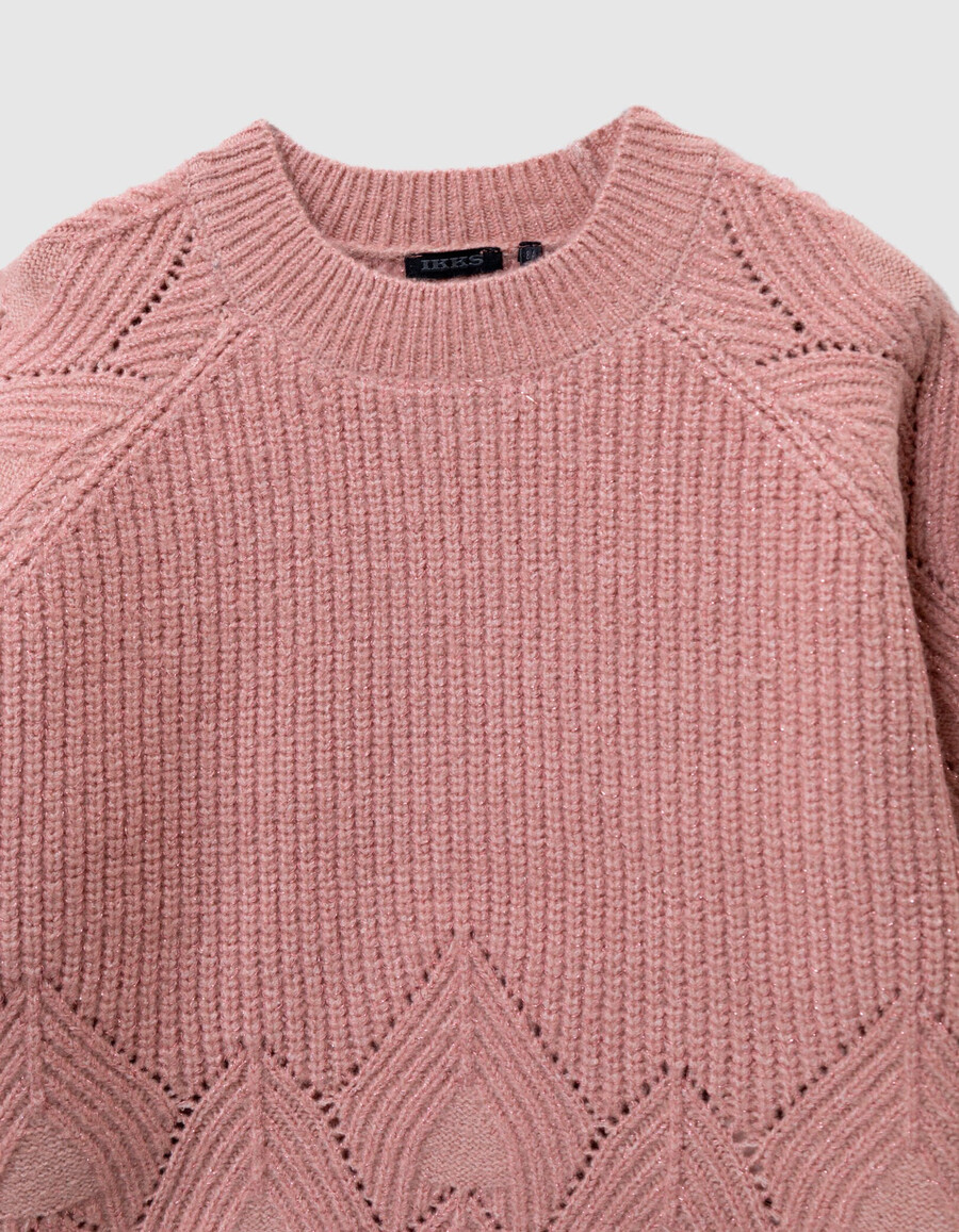 maglione rosa in maglia con maniche jacquard per bambine