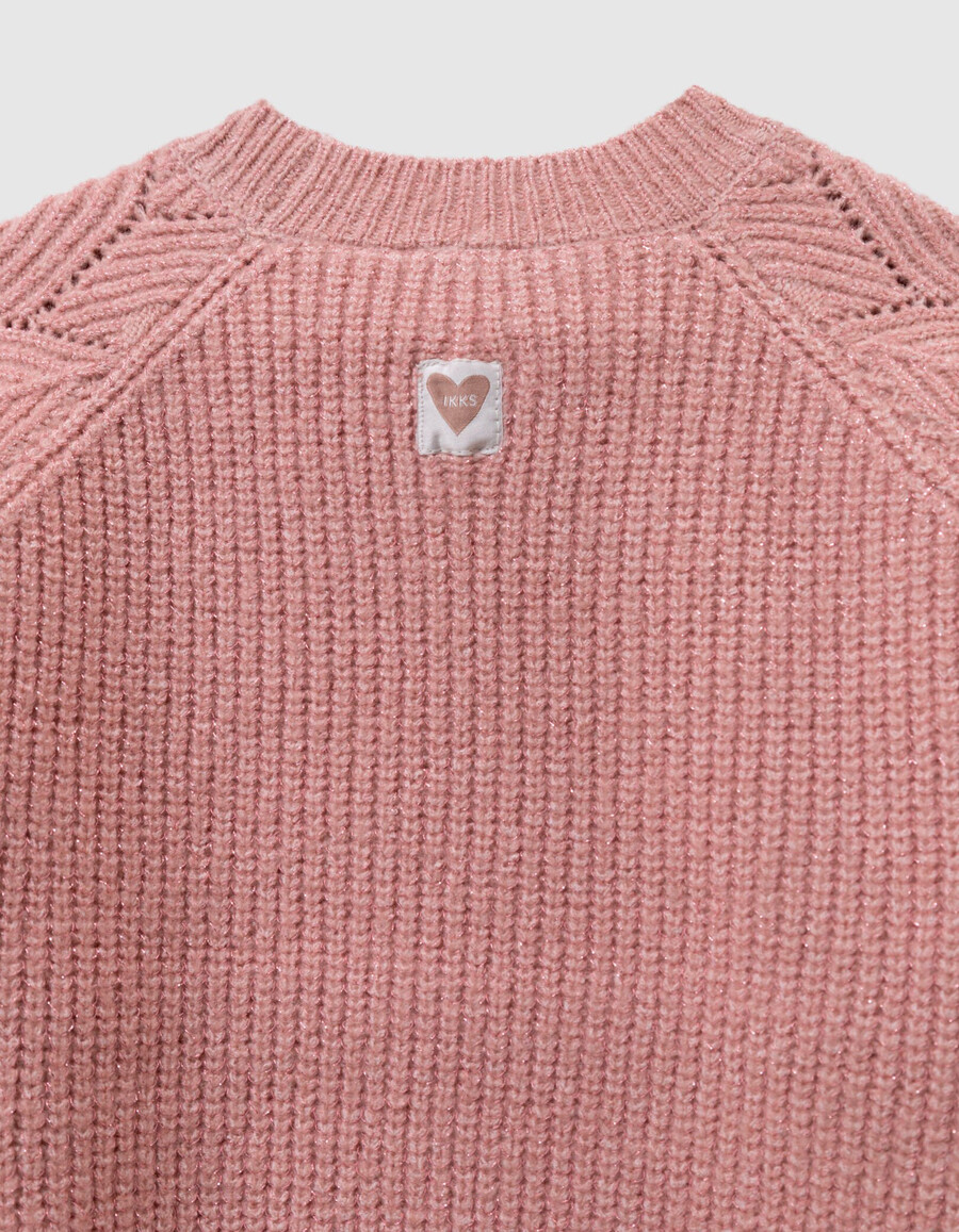 maglione rosa in maglia con maniche jacquard per bambine