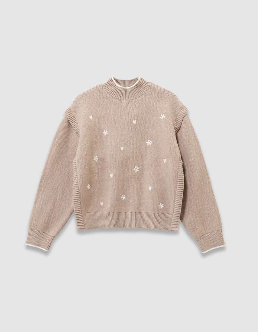 maglione beige in maglia per bambine con maniche staccabili
