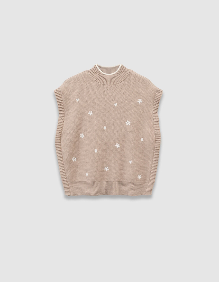 maglione beige in maglia per bambine con maniche staccabili