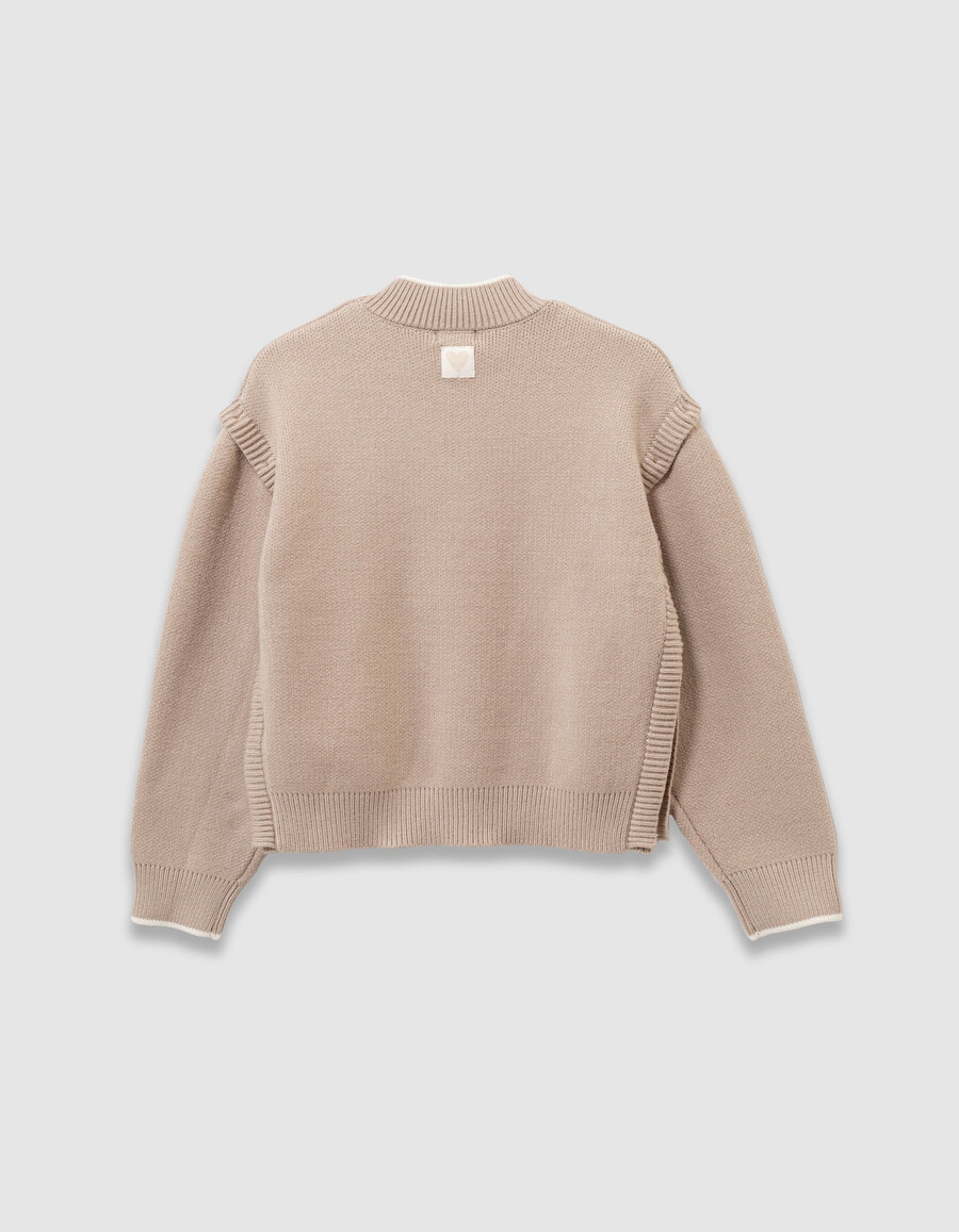 maglione beige in maglia per bambine con maniche staccabili