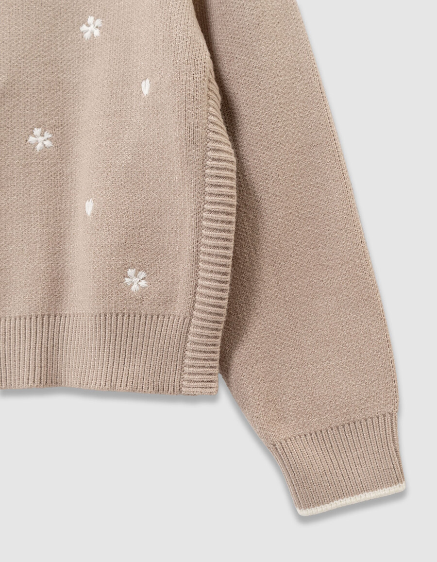 maglione beige in maglia per bambine con maniche staccabili