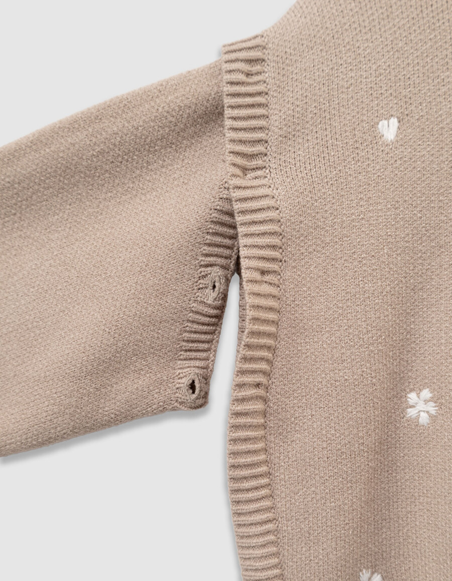 maglione beige in maglia per bambine con maniche staccabili