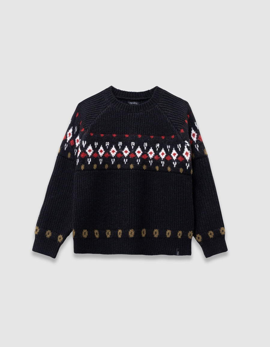 maglione invernale in maglia jacquard nera con strass per bambine