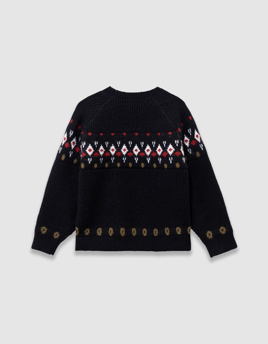 maglione invernale in maglia jacquard nera con strass per bambine