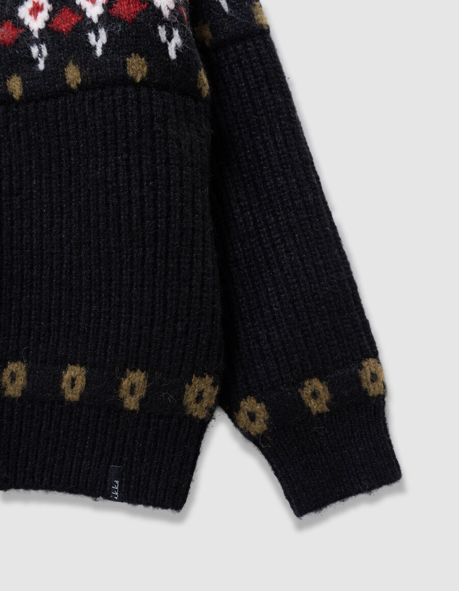 maglione invernale in maglia jacquard nera con strass per bambine