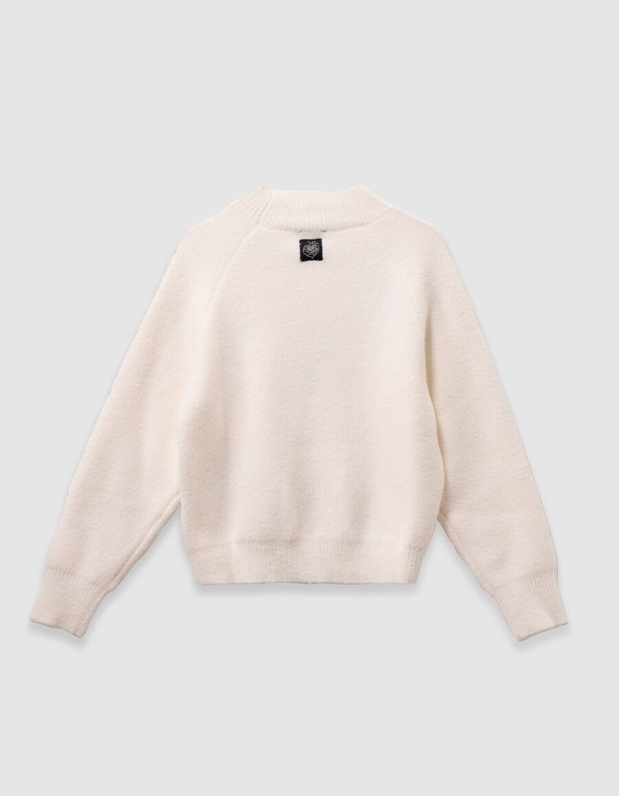 maglione bianco lavorato a maglia a collo alto per bambine con ricamo di paillettes