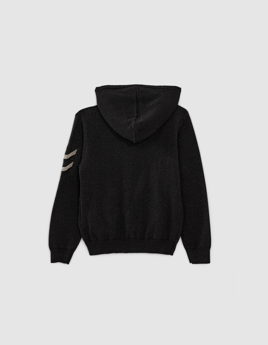cardigan in maglia di lurex con perline nere per bambine